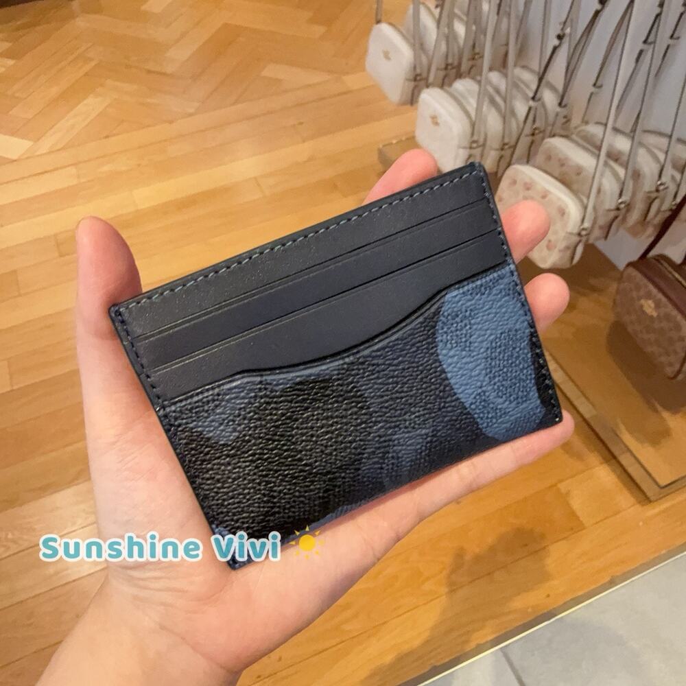 NWT Coach Slim Id Card Case Signature Camo CY266 Blue